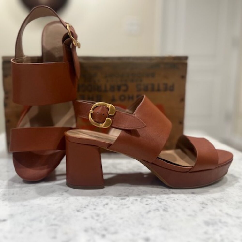 Aerosoles Camilia Brown Block Heel Leather Sandals